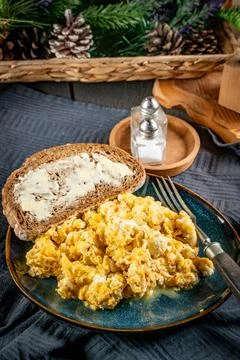 Scrambled eggs with onion. Stock Photos