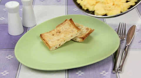 Scrambled Eggs From The Pan Stock Footage 1218307