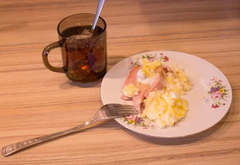 Scrambled eggs on plate, close-up, Breakfast 写真素材