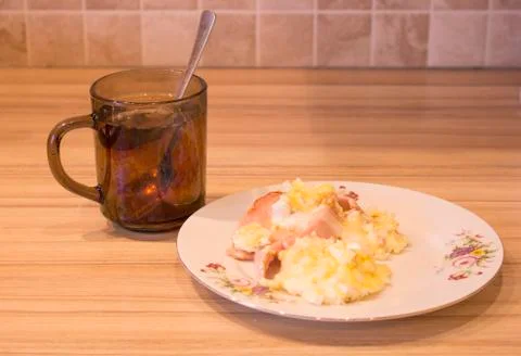 Scrambled eggs on plate, close-up, Breakfast Stock Photos