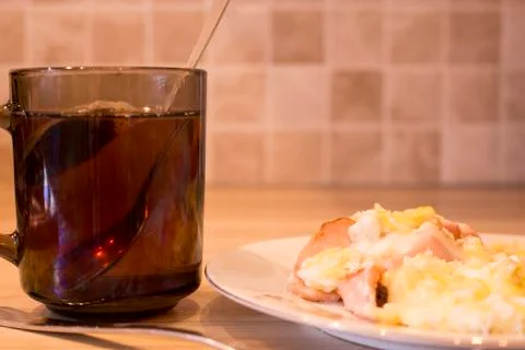 Scrambled eggs on plate, close-up, Breakfast Foto stock