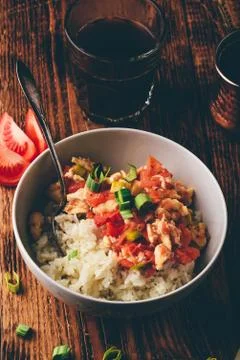 Scrambled eggs with tomatoes Stock Photos