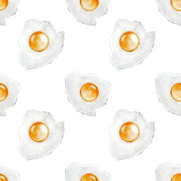 Scrambled eggs watercolor pattern. Hand drawn seamless eggs. Ideal for Stock Illustration