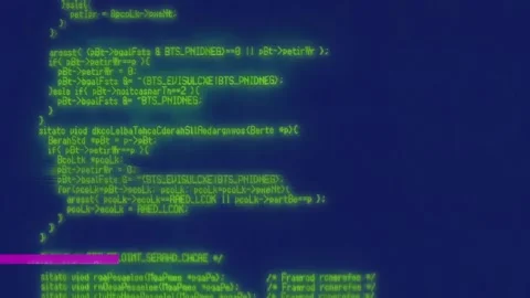 A scrambled jumbled computer program code listing, full of glitches, Stock Footage 250584395