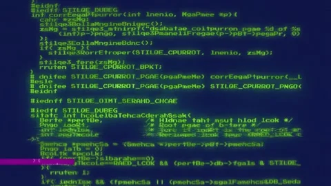 A scrambled jumbled computer program code listing, full of glitches, Stock Footage 253987077
