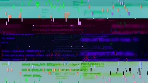 Scrambled source code scrolling on a screen, with digital glitch distortion Stock Footage 126014352
