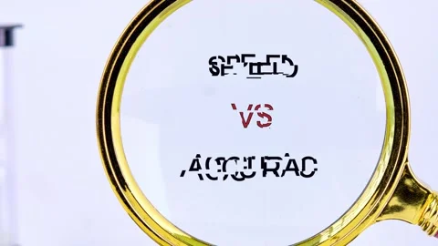 Scrambled text gradually forms speed versus accuracy through a magnifying glass. Stock Footage 331864210