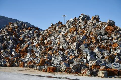 Scrap blocks prepared for export on the dock of the port of Bilbao Stock-Fotos