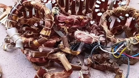 Scrap Copper Wire Winding Pile Recuperation Recovery Stock Footage 339305692