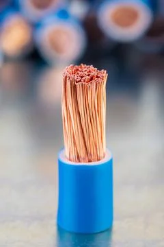 Scrap of Electrical Copper Cable on Metal Surface Foto stock