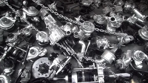 Scrap metal and car engine part Stock Footage 254840670