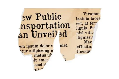A scrap of old yellowed newspaper, an element of collage. Typescript vector Stock Illustration