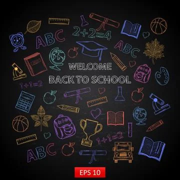 Scrap set Back to school on blackboard Stock Illustration