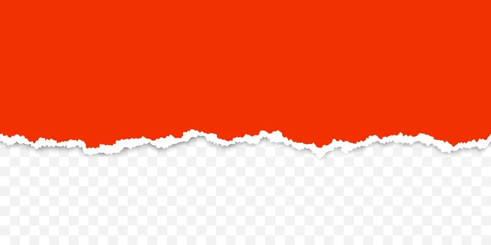Scrap of torn red paper with shadow. Damaged cardboard borders. Vector illust Illustrazione stock