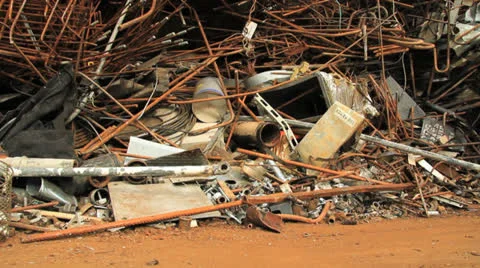 Scrap yard outdoor tracking shot Stock Footage 24784443