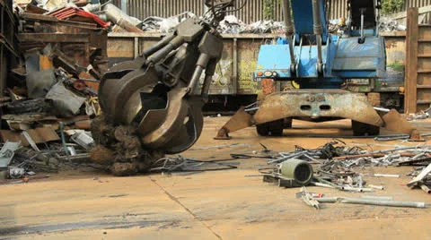 Scrap yard outdoor tracking shot Stock Footage 24784942