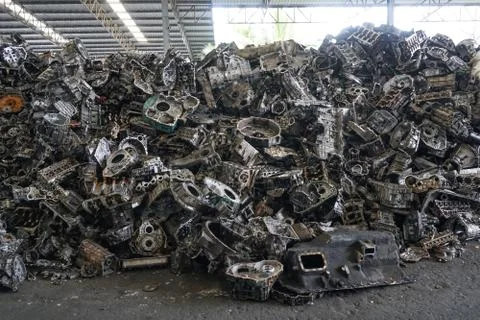 Scrap yard for recycle the engine and automotive parts. Stock Photos