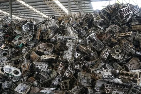 Scrap yard for recycle the engine and automotive parts. Stock Photos