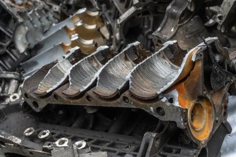 Scrap yard for recycle the engine and automotive parts. Engine junkyard. Stock Photos