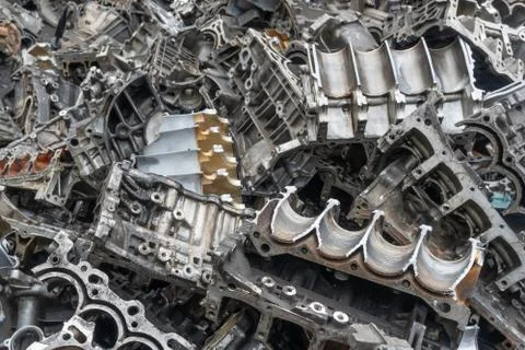 Scrap yard for recycle the engine and automotive parts. Engine junkyard. Stock Photos