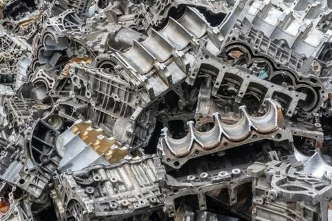 Scrap yard for recycle the engine and automotive parts. Engine junkyard. Stock Photos