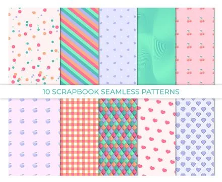 Scrapbook background, seamless pattern. Vector illustration. Cute paper for.. Illustrazione stock
