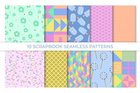 Scrapbook background, seamless pattern. Vector illustration. Cute paper for.. Stock Illustration
