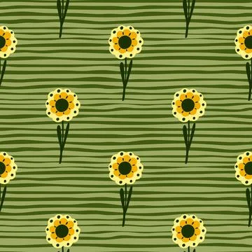 Scrapbook botanic seamless pattern with hand drawn yellow simple flowers prin Illustrazione stock