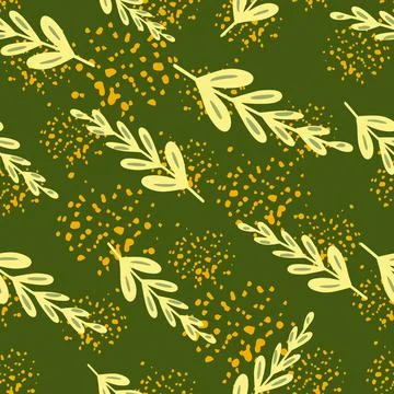 Scrapbook botanic seamless pattern with random light yellow leaves branches p Illustrazione stock