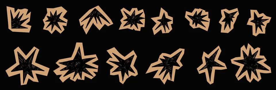 Scrapbook crayon star elements with torn paper cutout and sketchy doodle shapes. Illustrazione stock