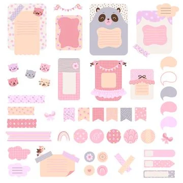 Scrapbook cute elements. Beauty sticker notes, kids planning or journal note Stockillustratie