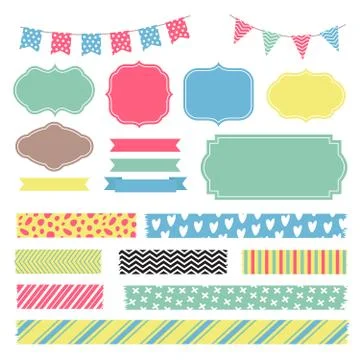 Scrapbook decoration graphic vector elements. Cute frames and banners Stock Illustration