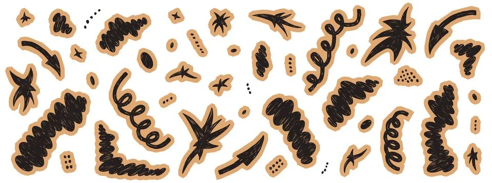 Scrapbook design element set with star shape and arrow blob. Abstract scrapbook Stock Illustration