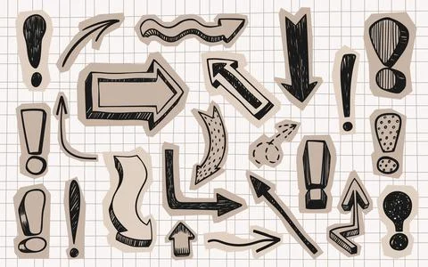 Scrapbook Doodle Arrows and Exclamation Mark Collection 스톡 일러스트