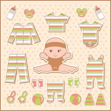 Scrapbook elements with baby clothes Stock Illustration