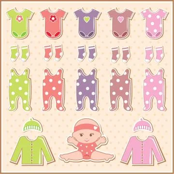 Scrapbook elements with baby clothes Stock Illustration