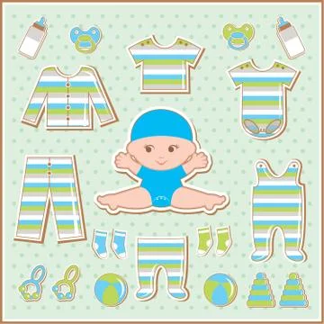 Scrapbook elements with baby clothes Stock Illustration