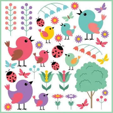 Scrapbook elements with birds and insects Stock Illustration