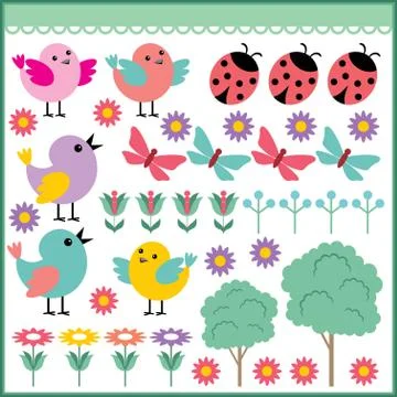 Scrapbook elements with birds and insects Stock Illustration