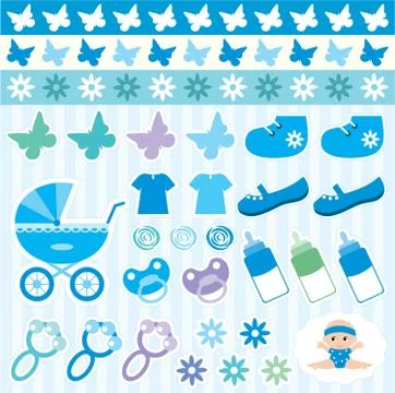 Scrapbook elements with children's accessories. Stock Illustration