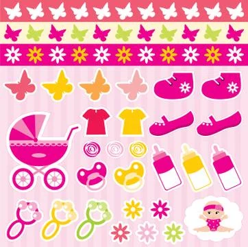 Scrapbook elements with children's accessories. Stock Illustration