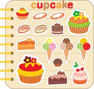 Scrapbook elements with cupcakes. Stock Illustration