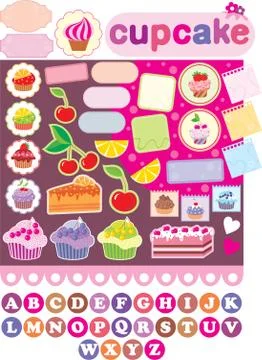 Scrapbook elements with cupcakes Stock Illustration