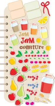 Scrapbook elements with fruit and jam. Stock Illustration