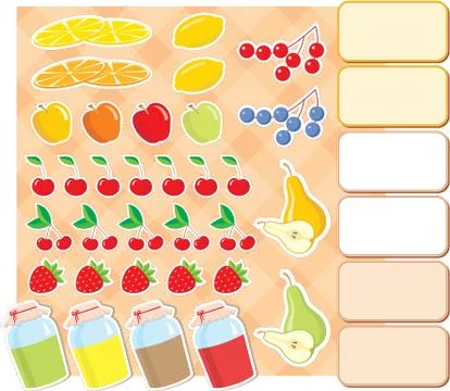 Scrapbook elements with fruits and jam. Stock Illustration