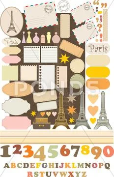 Scrapbook elements with tour d'eiffel. Stock Illustration