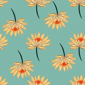Scrapbook flora seamless pattern with simple orange daisy flowers elements. B Stock Illustration