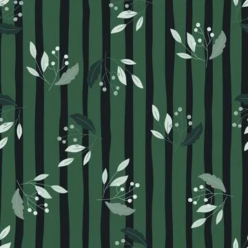 Scrapbook floral seamless pattern with random hand drawn berry ornament. Gree 스톡 일러스트