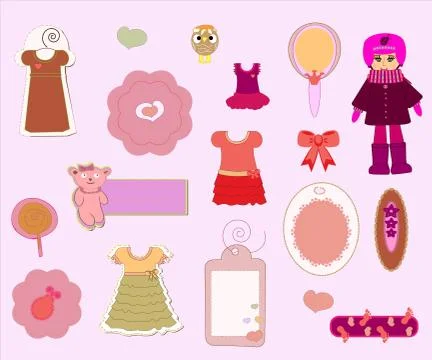 Scrapbook girl set - design elements vector イラスト素材