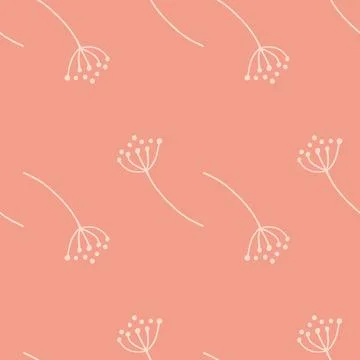 Scrapbook nature seamless pattern with white outline dill umbrella print. Pin Stockillustratie